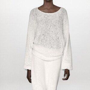 Massimo Dutti Balloon sleeve sweater with bows - White - Women's Size XS - 5630